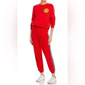 Aviator Nation Smiley 2 Crewneck Sweatshirt and 5 Stripe Sweatpants Set